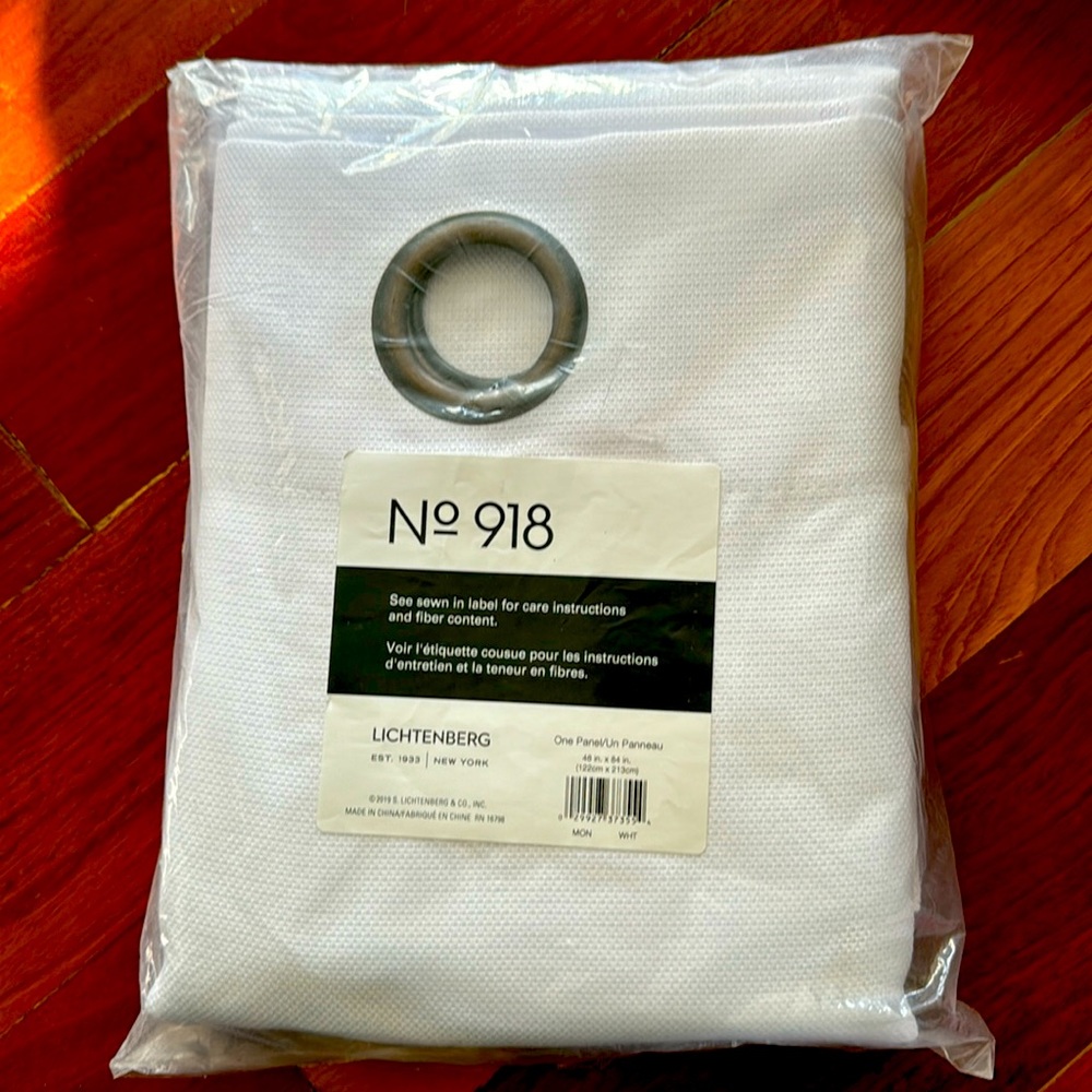 No 918 Lichtenberg One Panel White Curtain 48” x 84” NWT